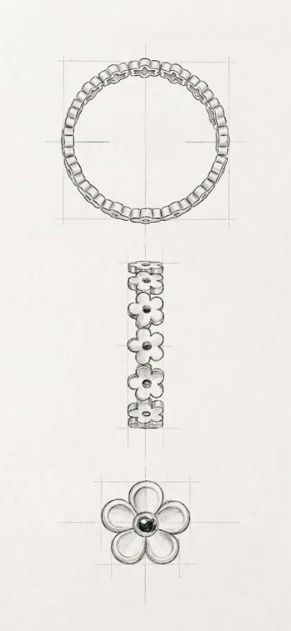 Design sketch of the Bloom flower bracelet